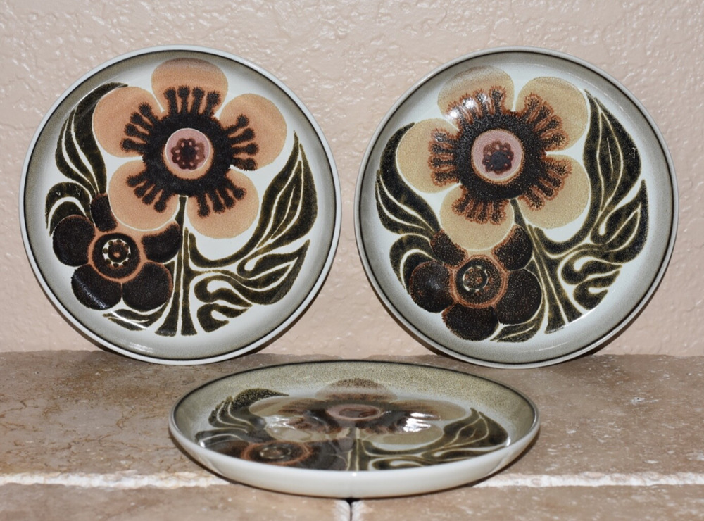 Denby Westbury Bread Plates Set of 3 Stoneware 6.5” Pottery England Vintage 70s